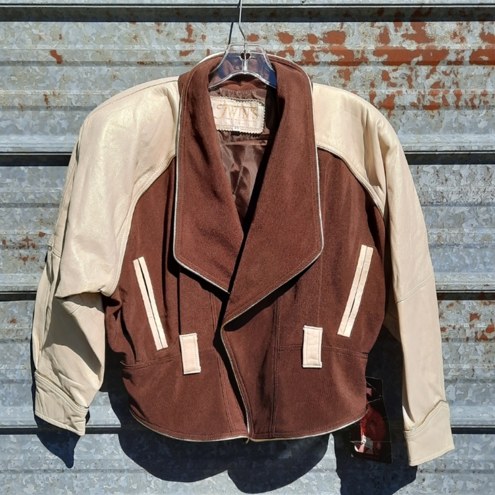 VINTAGE 80's Shimmery Two Toned Leather Jacket NWT - Picture 12 of 16
